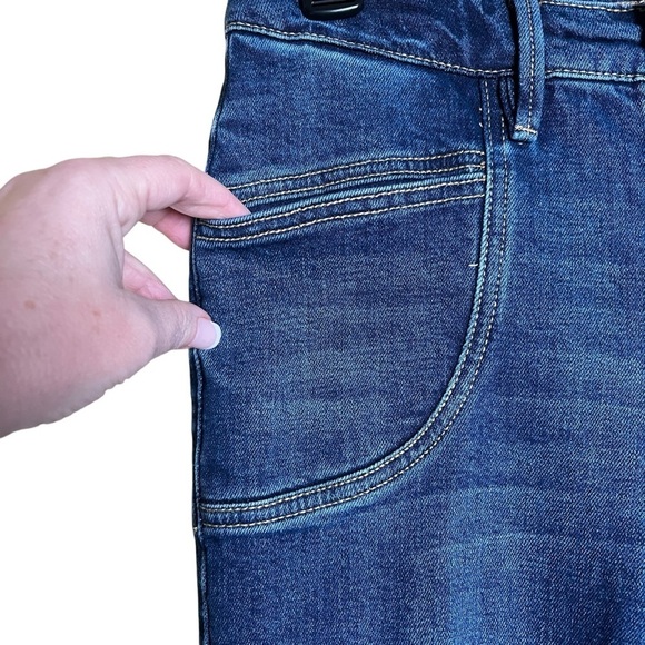 Dear John Women’s Sz 26 Jaxtyn Bootcut Jeans Mid Rise Raw Hem Dark Wash Stretch - Picture 3 of 9